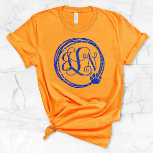 Wildcats Scribble Circle Paw Monogram Glitter Shirt (Orange)